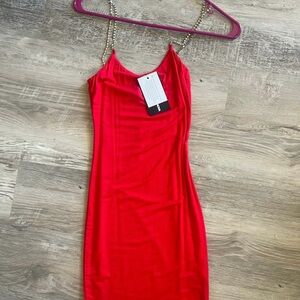 Red  Dress with Chain Straps